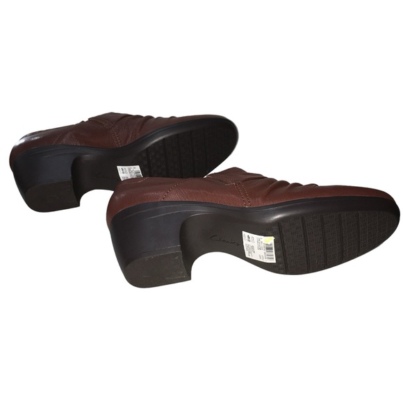 Clarks Collection Brown Emily Cove Leather Slip On Heeled Loafers Booties 9M - Picture 6 of 14